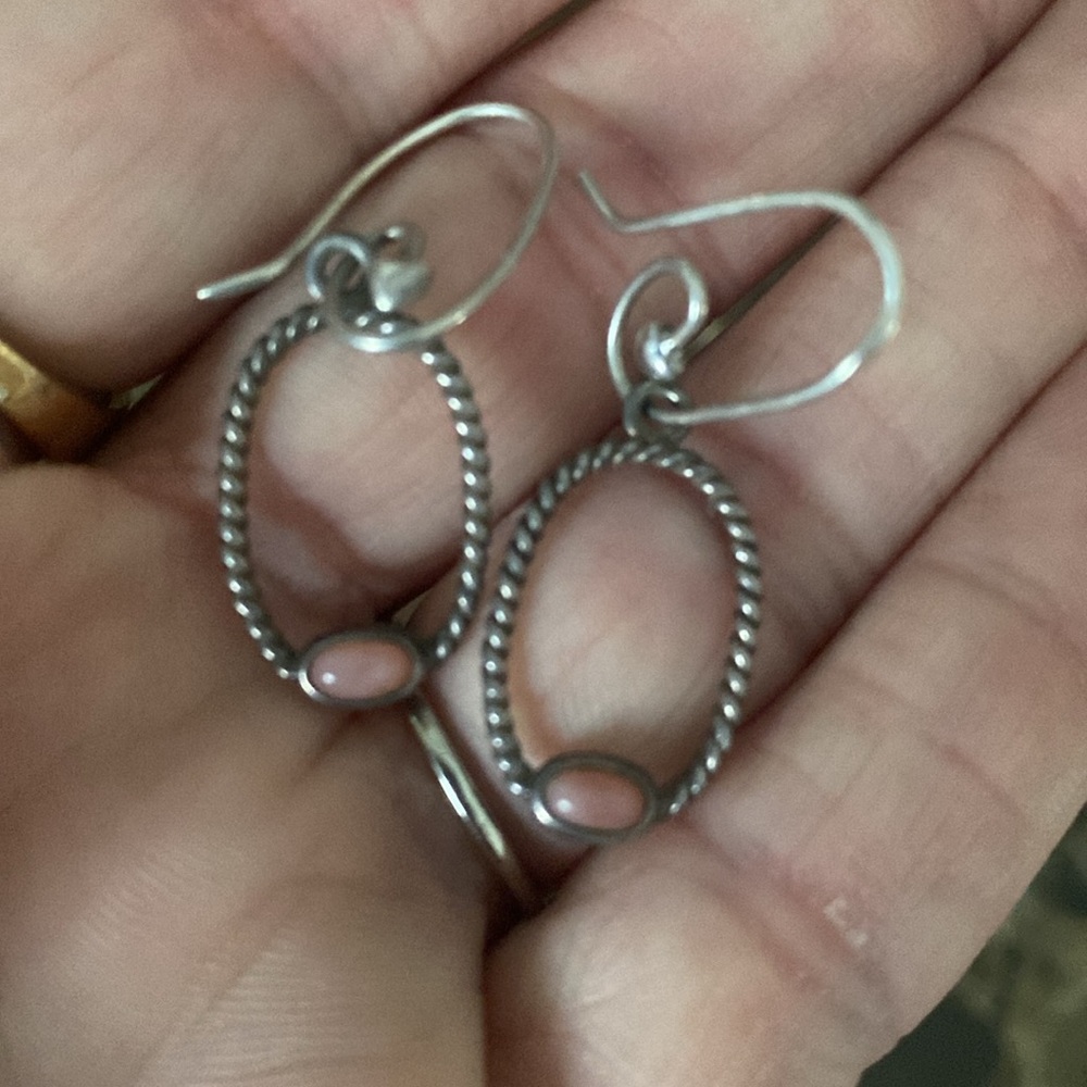 Pandora pink and sterling earrings set includes both - Picture 2 of 2